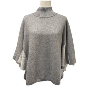 Note di Anita Merino Wool Cashmere Blend Turtleneck Poncho Sweater One Size Gray